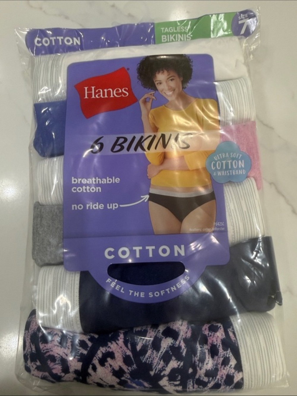 Hanes Women's Tagless Cotton Bikini Underwear, Size 7/L (6-Pack)